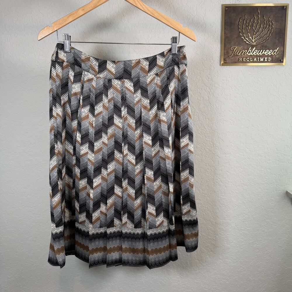 Women's Talbots Brown Gray Cream Pleated Knee Length A-Line‎ Skirt Size 6